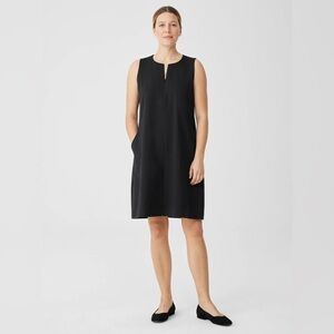 Eileen Fisher Cotton Blend Black Ponte Knit Zip Up Dress